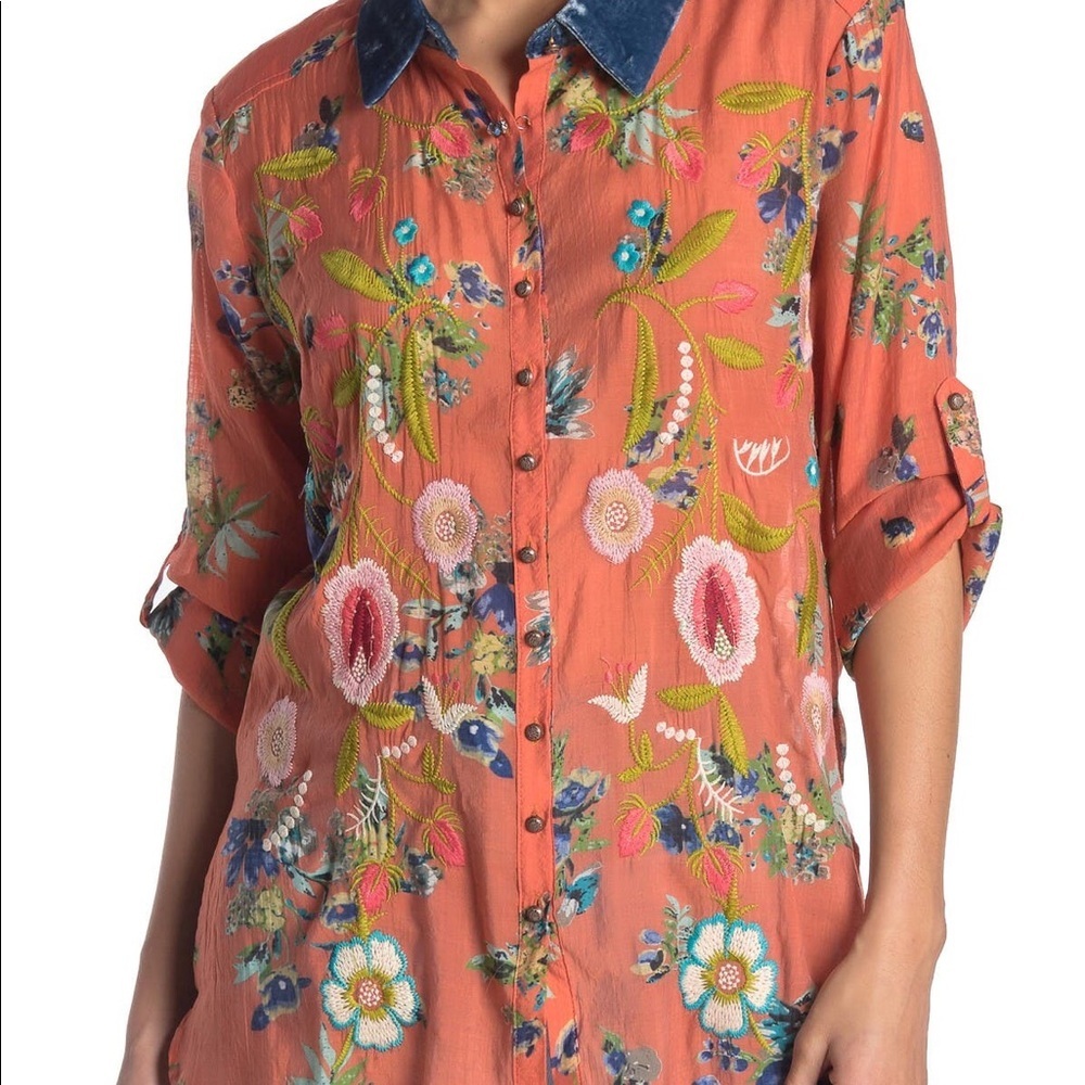 SOFT SURROUNDINGS |Arrata Embroidered Button Down - Picture 1 of 11